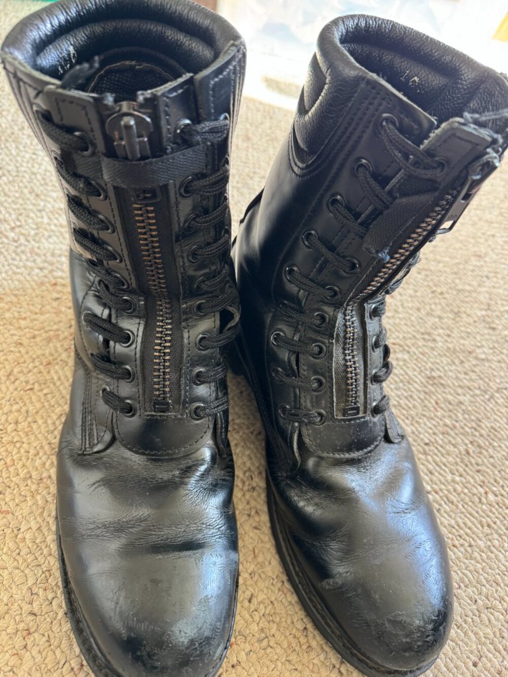 Firefighter Mens Boots, Full Leather, Vibram Sole, Zip and Lace Front, Sz 9 - Picture 12 of 13